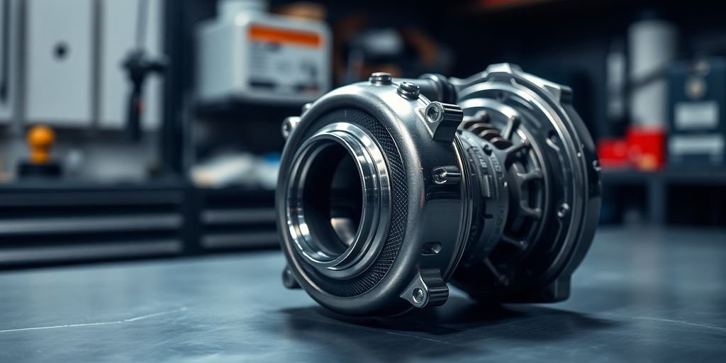 BMW engine part on display.