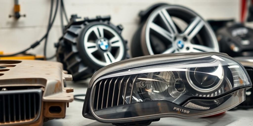 BMW parts on workbench