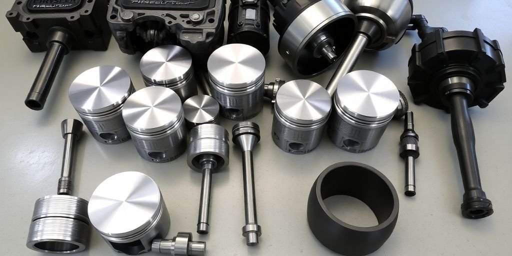 various engine parts, including pistons, piston rings, and valves.