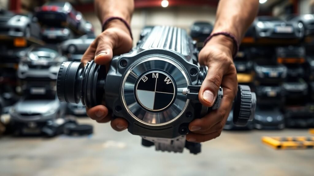 BMW car part held by mechanic's hands