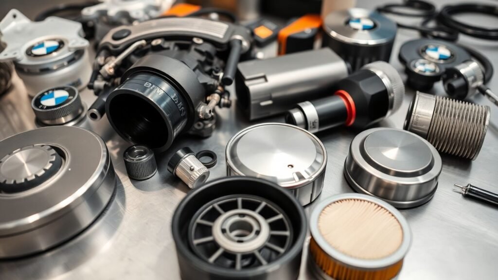 Affordable BMW spare parts laid out neatly.