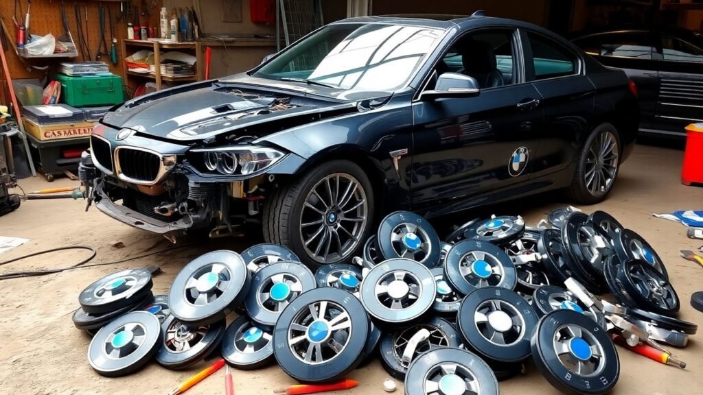 BMW project car with new spare parts.