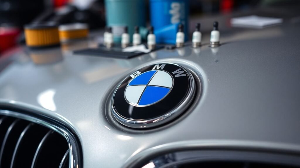 BMW car emblem with auto parts