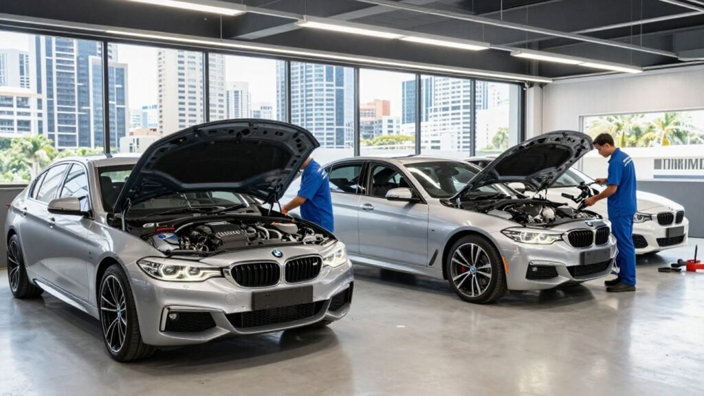BMW cars and parts in a Brisbane garage
