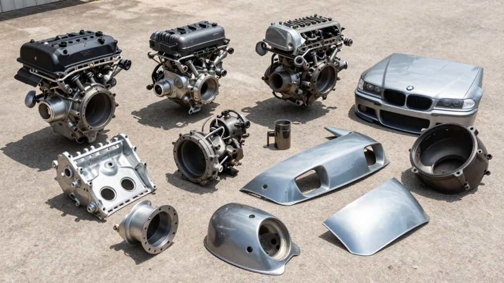 BMW car parts at a wrecking yard.