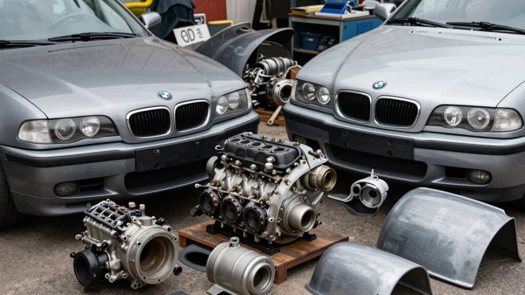 BMW car parts at a Hobart wrecking yard.