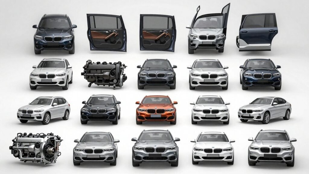 BMW car parts for X3, X5, 1, 3, and 5 Series.