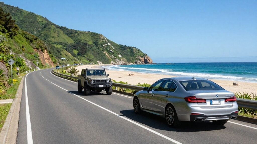 BMW car on Central Coast highway near beach