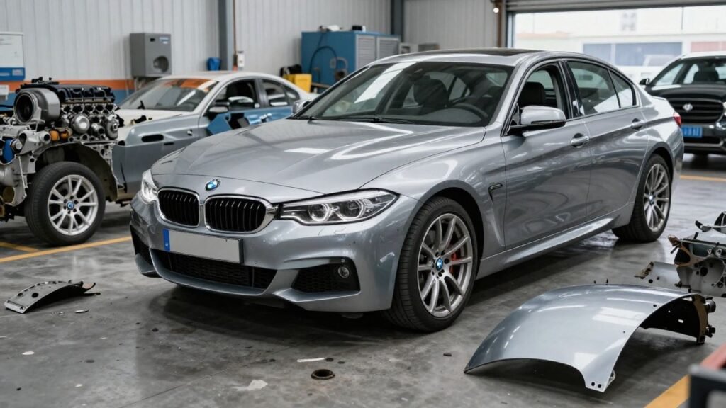 BMW car parts at a European auto recycler.