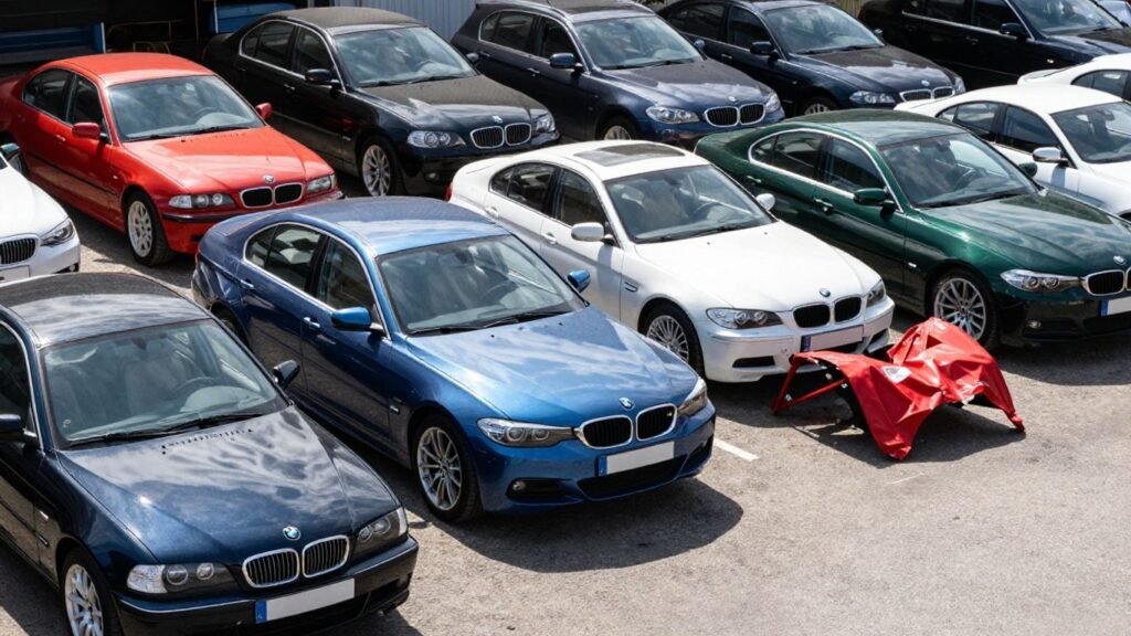 BMW cars at a wrecking yard.