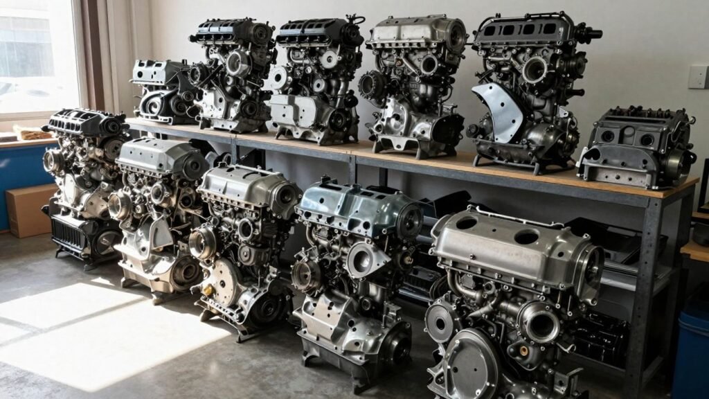 BMW car parts in a Brisbane dismantler's workshop.